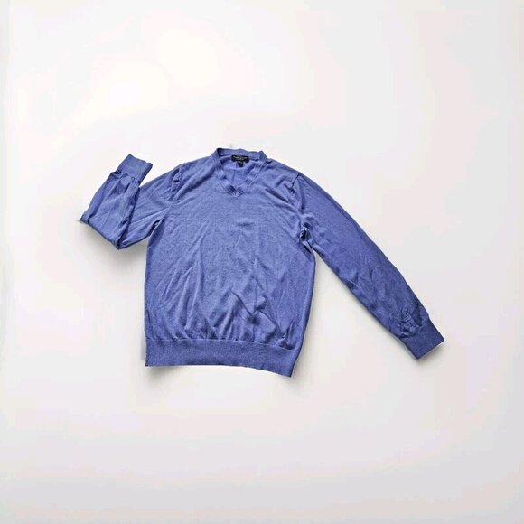 Banana Republic Sweater Men M Purple V Neck LS Silk Cotton Cashmere Blend FLAW - Picture 1 of 13